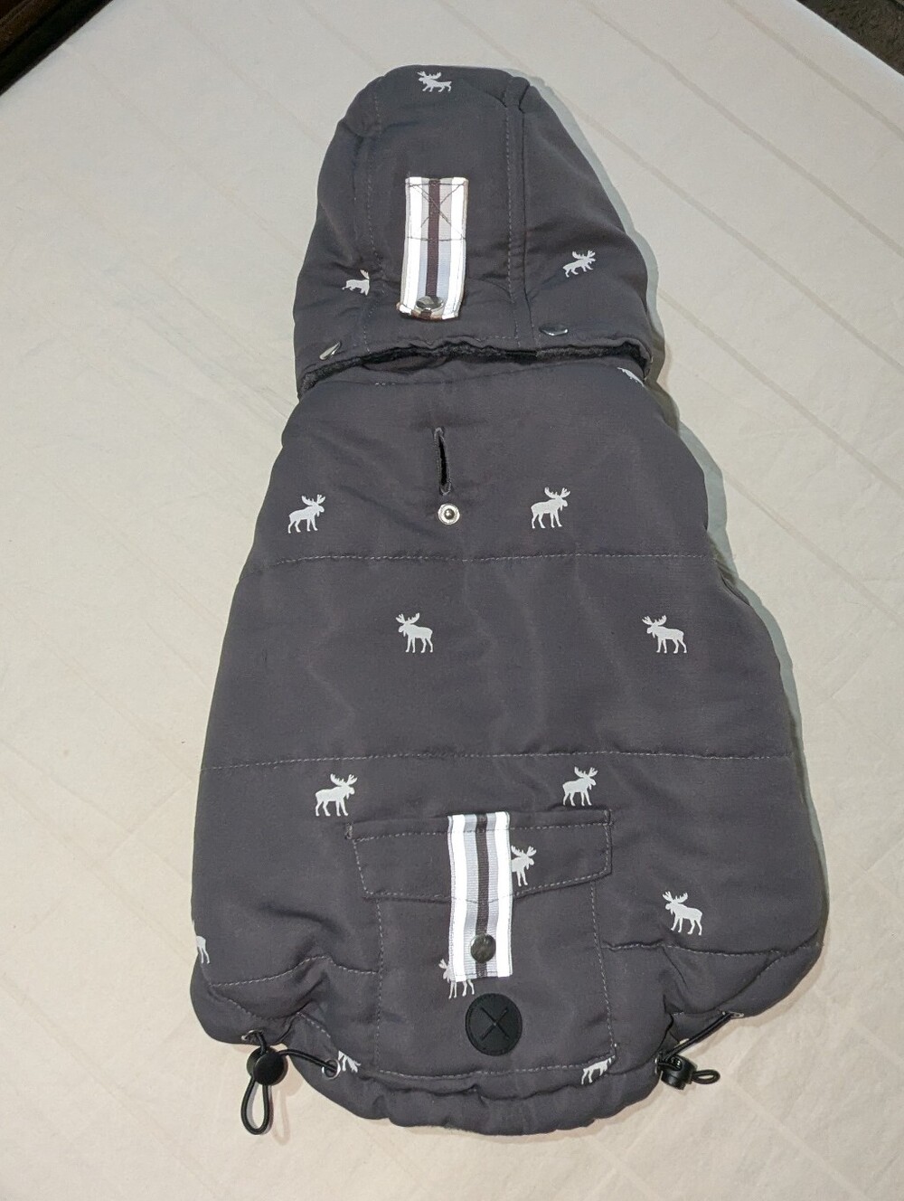 LuvGear Hooded Puffer Dog Jacket Grey White Moose